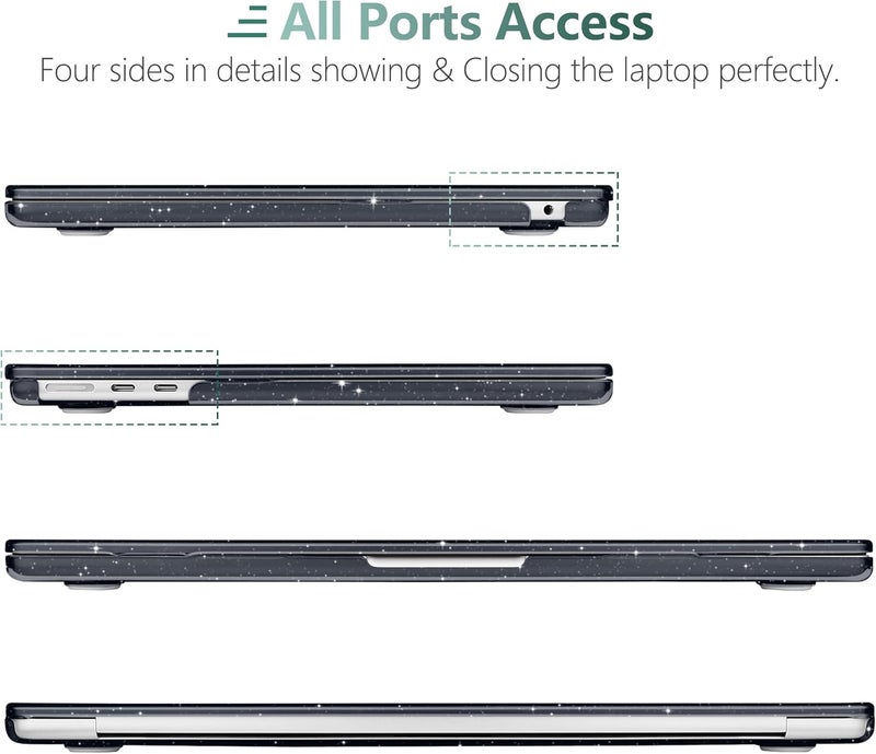 DONGKE Compatible with MacBook Air 13.6 inch Case M4 M3 M2 2025 2024 2023 2022 A3240 A3113 A2681, Glitter Bling Plastic Hard Shell & Keyboard Cover for MacBook Air M4 13 inch Case, Sparkly Black - Image 4